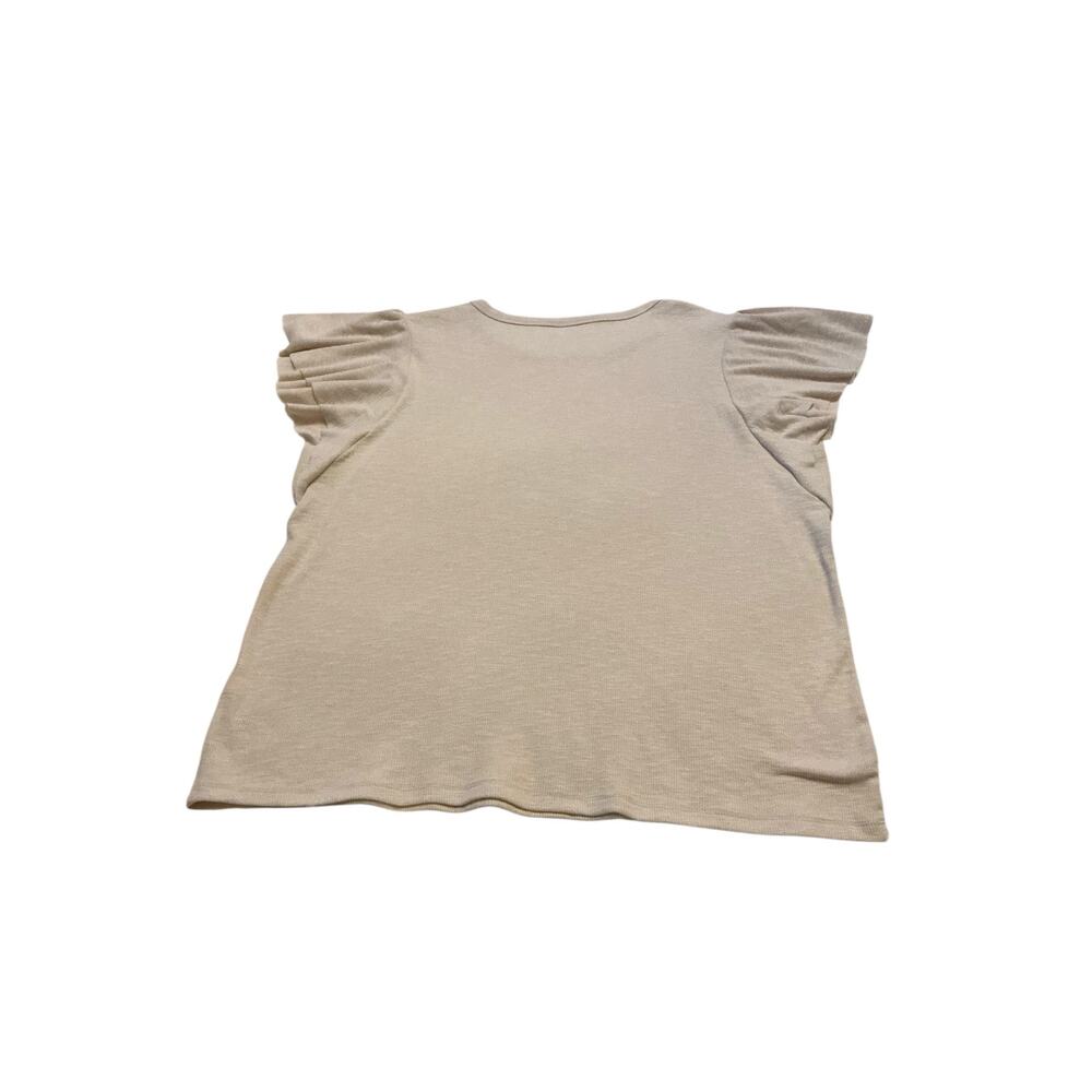 NWT Sonoma Serenity Beige Ribbed Knit Short Flutter Sleeve Top Women's Size XL - Picture 2 of 7